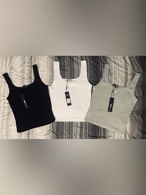 3 Fashion Nova “Keep It Classic” Basic Tank-Top’s - White, Gray, Black